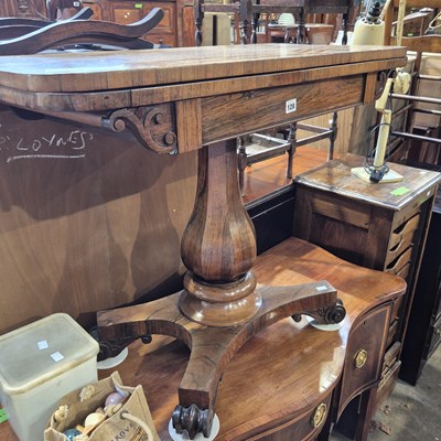Lot 128 - A William IV rosewood foldover card table. H...