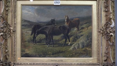 Lot 1717 - Charles Jones (1836-92), horses in a landscape,...