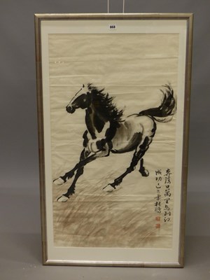 Lot 868 - Style of Xu Beihong, a framed scroll depicting...