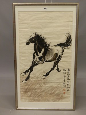 Lot 868 - Style of Xu Beihong, a framed scroll depicting...