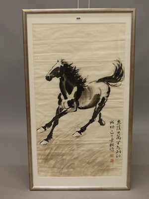 Lot 868 - Style of Xu Beihong, a framed scroll depicting...