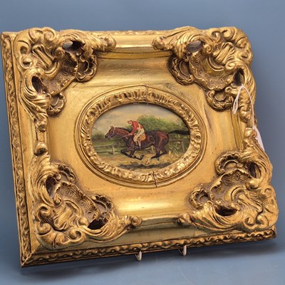 Lot 882 - Modern school, an oval scene of a galloping...