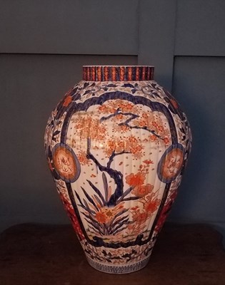 Lot 225 - An unusually large antique Imari vase, fluted...