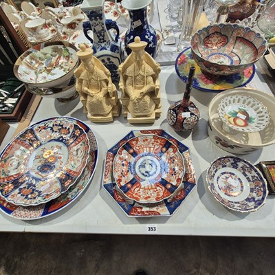 Lot 353 - Four Japanese Imari plates, two bowls, a pair...