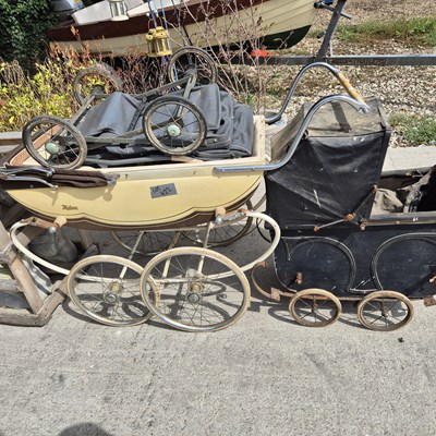 Lot 422 - Three Vintage prams, together with two vintage...