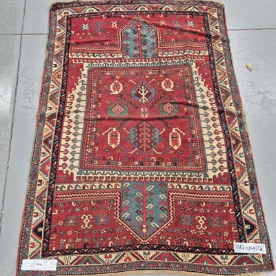 Lot 1776 - An unusual antique Caucasian Kazak prayer rug,...