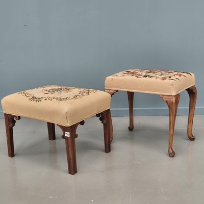 Lot 680 - An antique dressing stool with tapestry cover...