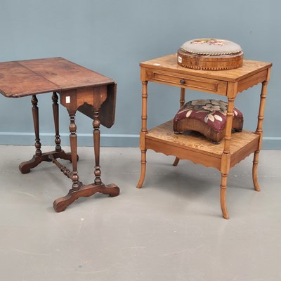 Lot 731 - Two Victorian bun footstools, a later walnut...