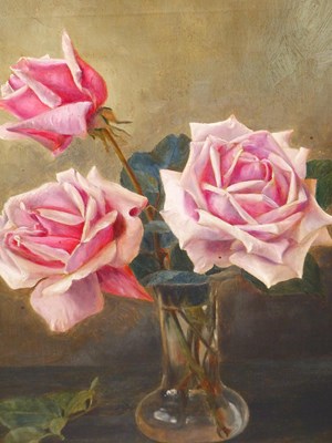 Lot 708 - 20th century school, three pink roses in a...