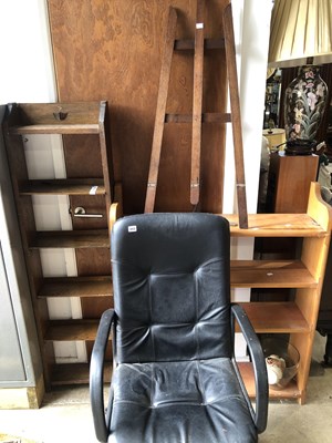 Lot 443 - Office chair, easel, two bookcases and mirror...