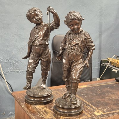 Lot 222A - R Guillaume (circa 1900), a pair of bronze...