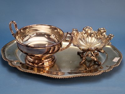 Lot 350 - An electroplate soup tureen and cover, two...