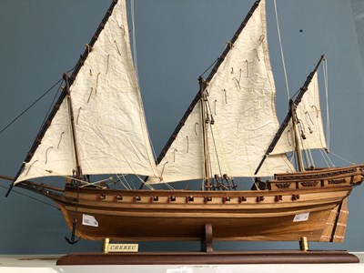 Lot 215 - A scale model wooden three masted gun boat