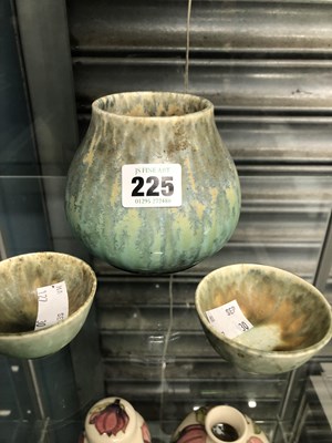 Lot 225 - A Ruskin hire fired vase together with two...