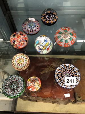Lot 241 - Nine various millefiore glass paperweights