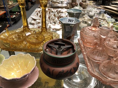 Lot 307 - A pair of Burghleigh lustrous vases, two glass...