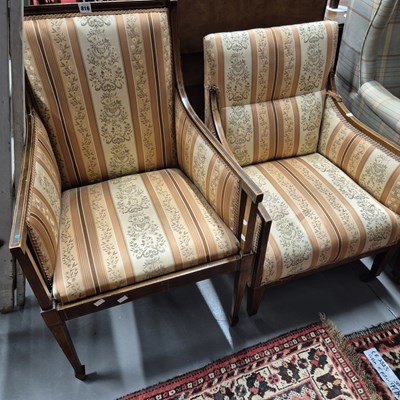 Lot 816 - Two Edwardian inlaid armchairs.