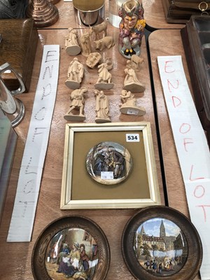 Lot 534 - A set of carved wood Christmas crib figures,...