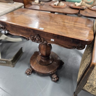 Lot 929 - A William IV rosewood fold over card table.