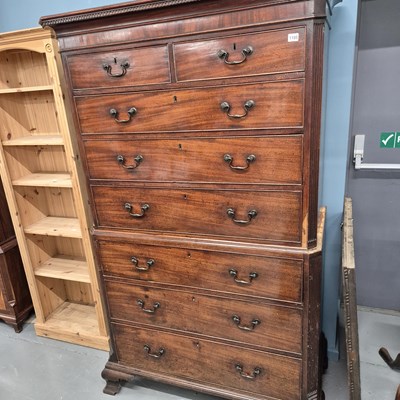 Lot 1105 - A George III mahogany chest on chest on ogee...