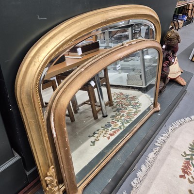 Lot 1194 - TWo large gilt framed overmantle mirrors