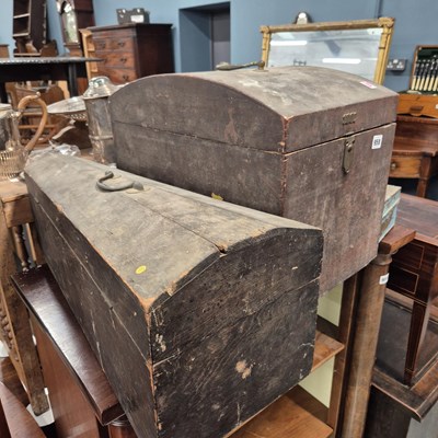 Lot 958 - Two antique pine boxes and a painted steel box