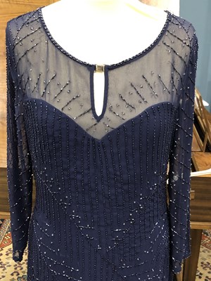 Lot 144 - Clothing - Reiss blue beaded dress UK size 10,...