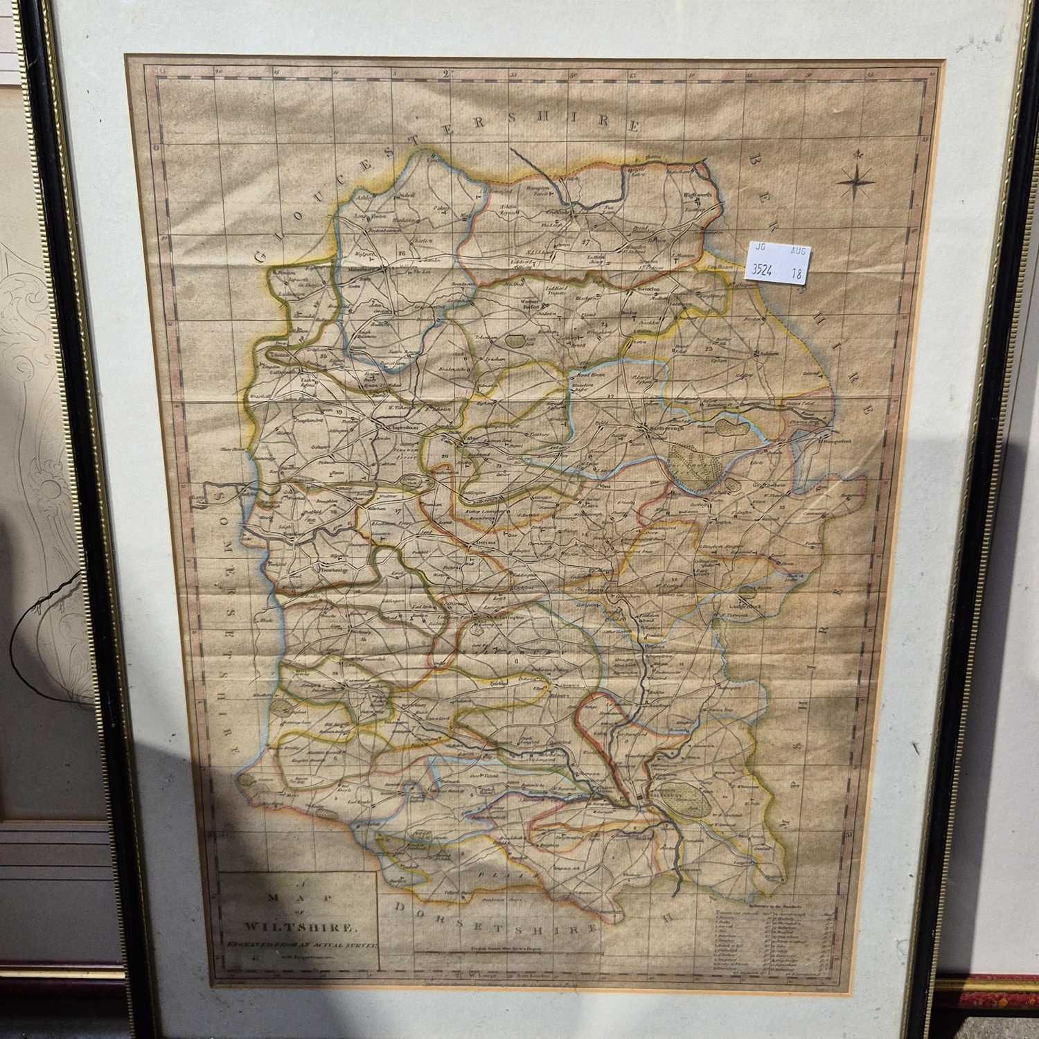 Lot 1527 - An early hand coloured map of Wiltshire, a set...