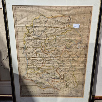Lot 1527 - An early hand coloured map of Wiltshire, a set...