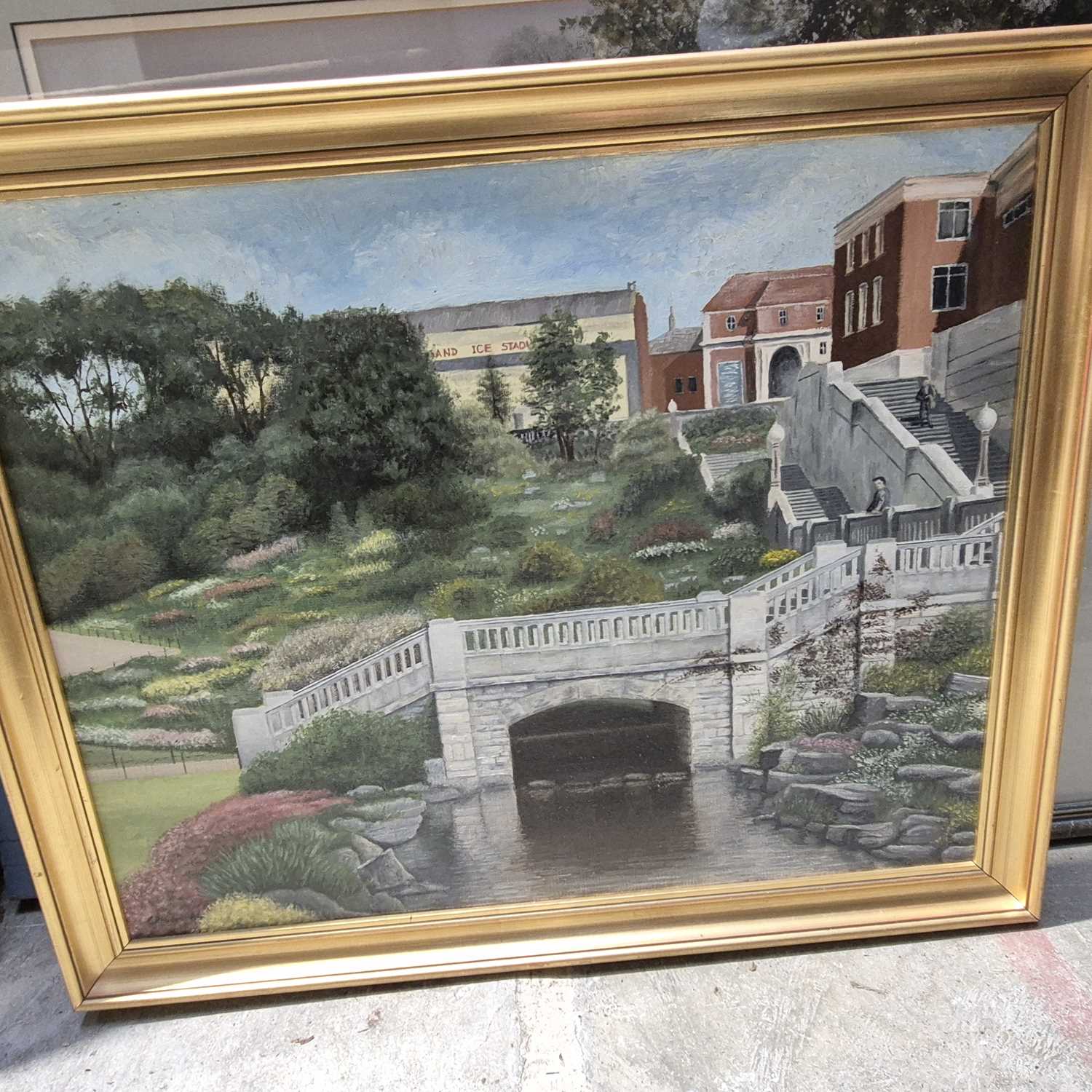 Lot 1636 - An oil on board and two prints