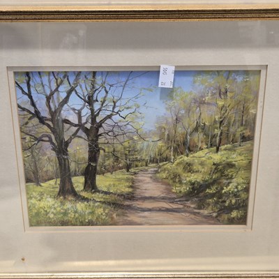 Lot 1708 - Vivien Bromley. A bluebell-lined woodland path,...