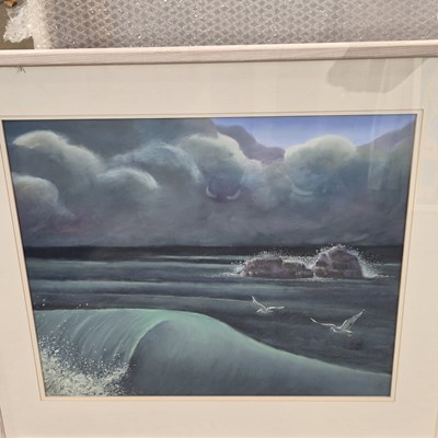 Lot 1748 - An acrylic seascape and another, a tree-lined...