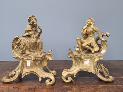 Lot 1423 - A pair of 19th century brass andirons...