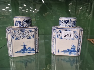 Lot 547 - A pair of Delft blue and white tea caddies and...