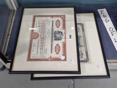 Lot 644 - Two framed share certificates