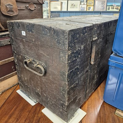 Lot 77 - A Victorian oak silver chest. H 58 W 96 D 50cm.
