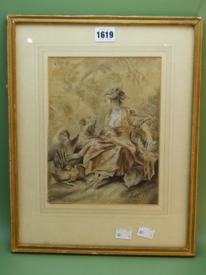 Lot 1619 - 18th century French school, a lady seated by...