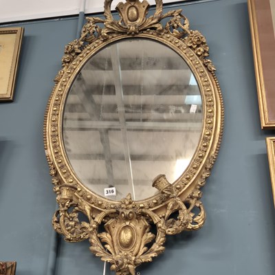 Lot 316 - A 19th century gilt framed wall mirror with...