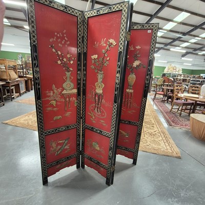 Lot 322 - An oriental lacquer four fold screen. H 181 W...