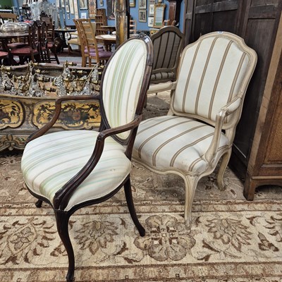 Lot 325 - A pair of French painted show frame arm chairs...