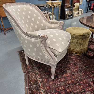 Lot 378 - A French show frame armchair and a stool.