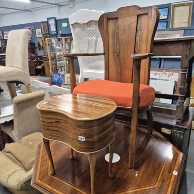 Lot 117 - A retro armchair, modern ottoman and a sewing...
