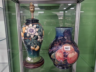 Lot 967 - A Moorcroft table lamp together with a...