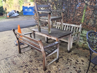 Lot 1254 - Two hardwood garden benches, a hardwood garden...