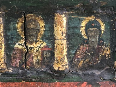 Lot 1221 - A 19th century ikon of four saints, their...