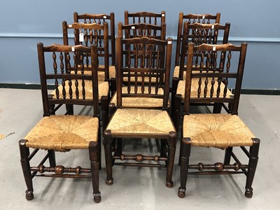 Lot 1304 - Nine Lancashire chairs with two rows of five...