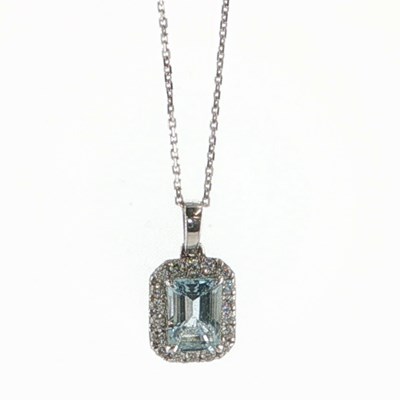 Lot 1029 - A 9ct white gold rectangular pendant set with...