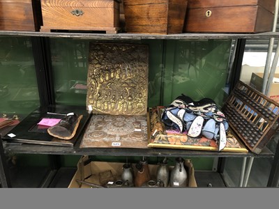 Lot 525 - Tibetan copper and brass relief plaques, an...