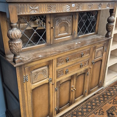 Lot 30 - A mid 20th century oak court cupboard H 138 W...