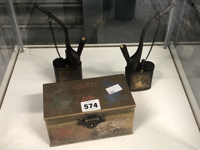 Lot 574 - Two Chinese opium pipes together with a...